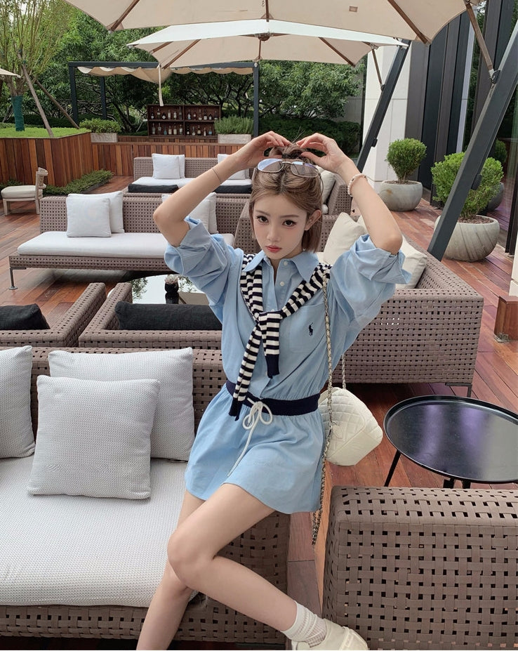 Shirt dress with shawl two-piece set, effortless chic style