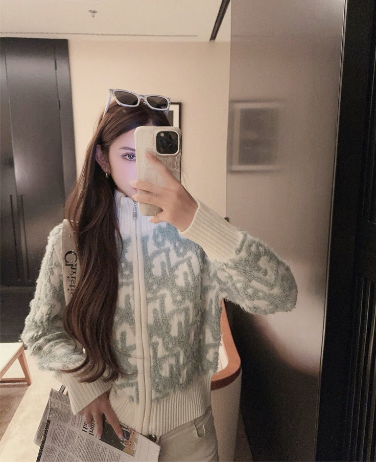 Letter Jacquard Wool Thick Jacket