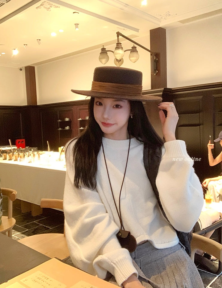 Back-Slit Relaxed Patchwork Batwing Sleeve Knit Top