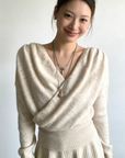 Relaxed V-neck crossover knit set