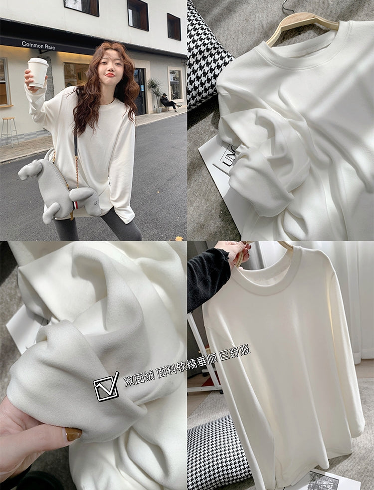 Fleece-lined loose-fit slit hem base layer top