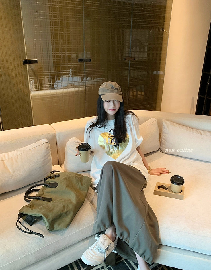 Vintage gold-foil heart bamboo-slub tee