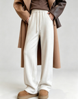 Acetate Wool-Protein Fleece Curved-Leg Pants