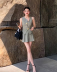 Elegant Tea-Color Waist-Tied Vest with Advanced Tailoring (Vest Only, No Bottom)