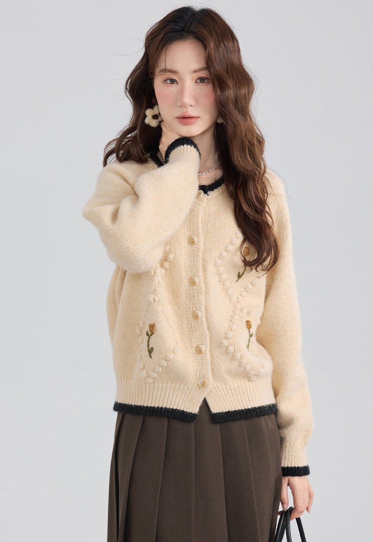 French Cottagecore Thick Knit Cardigan