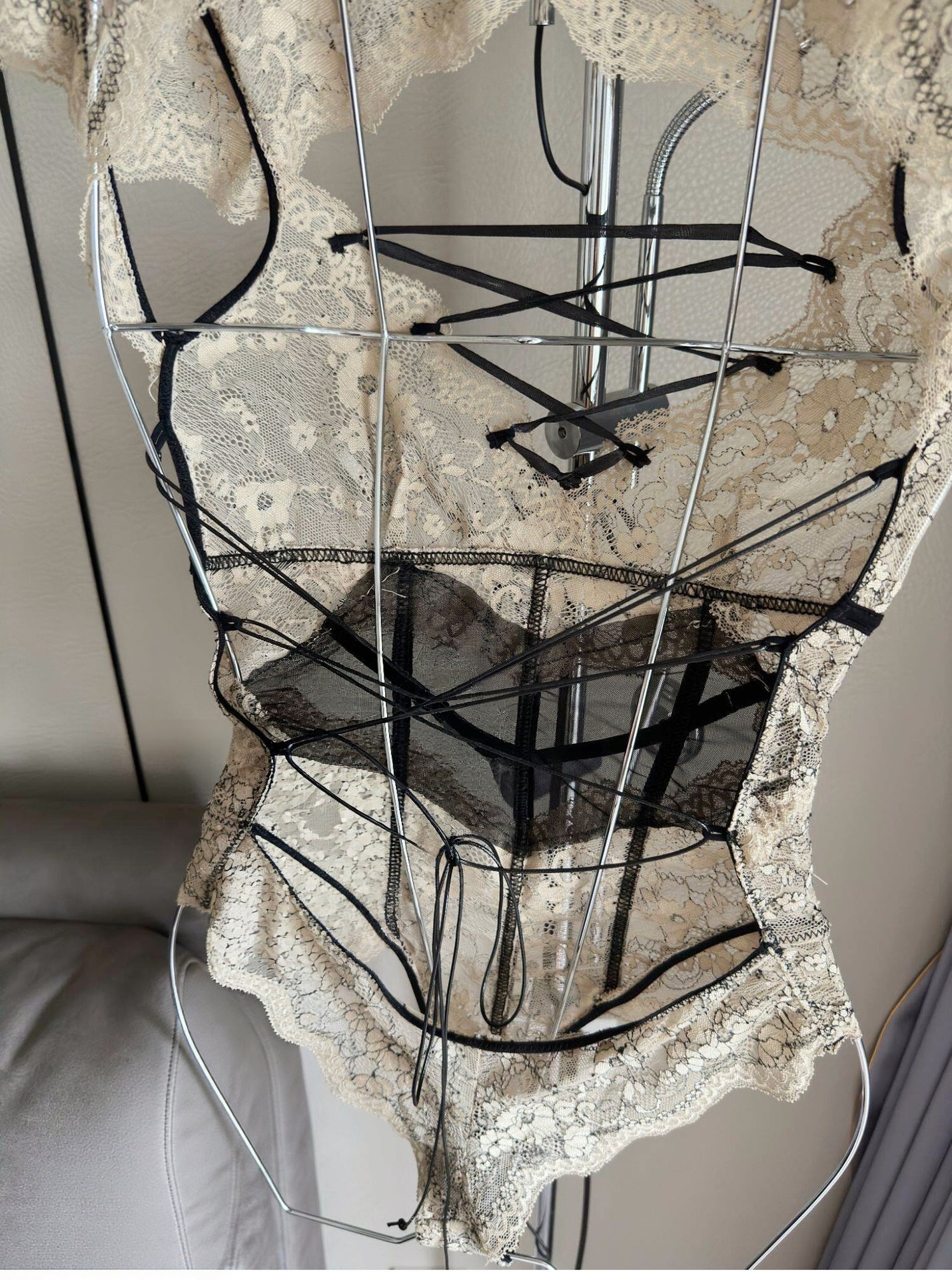 Lace-Trim Sheer Bodysuit