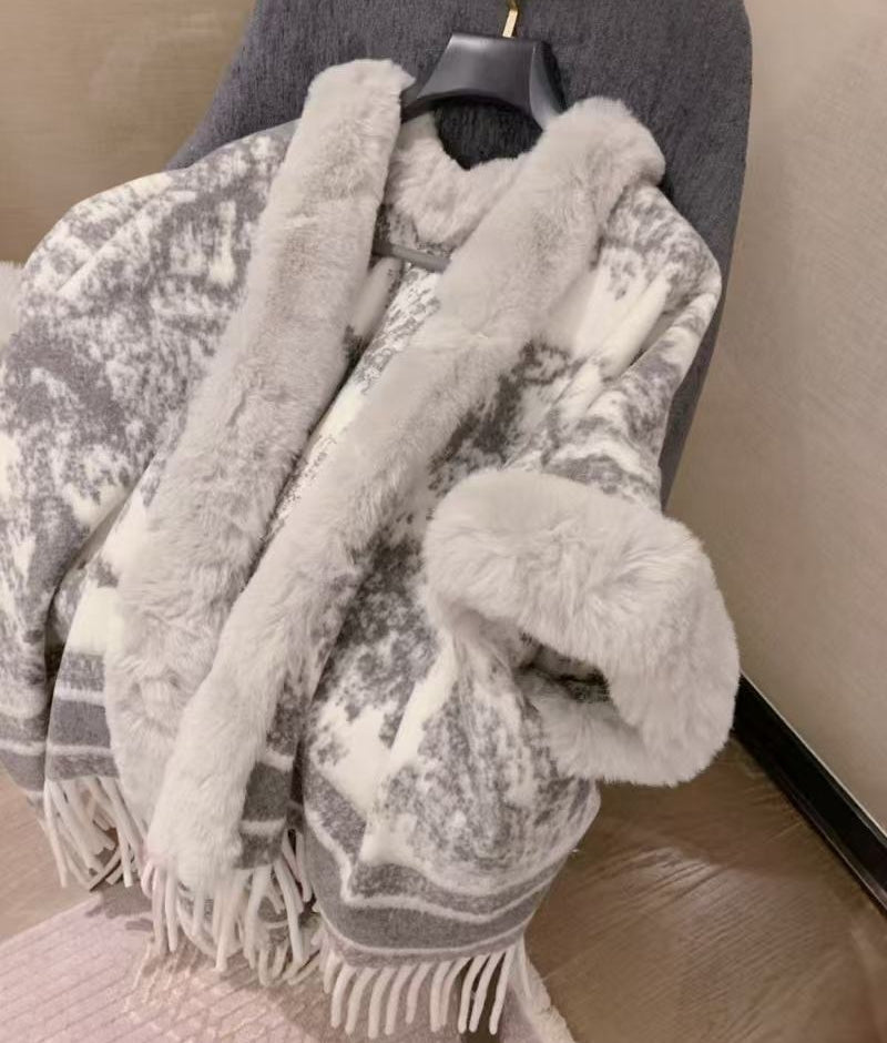 Faux Fur Trimmed Cape Coat