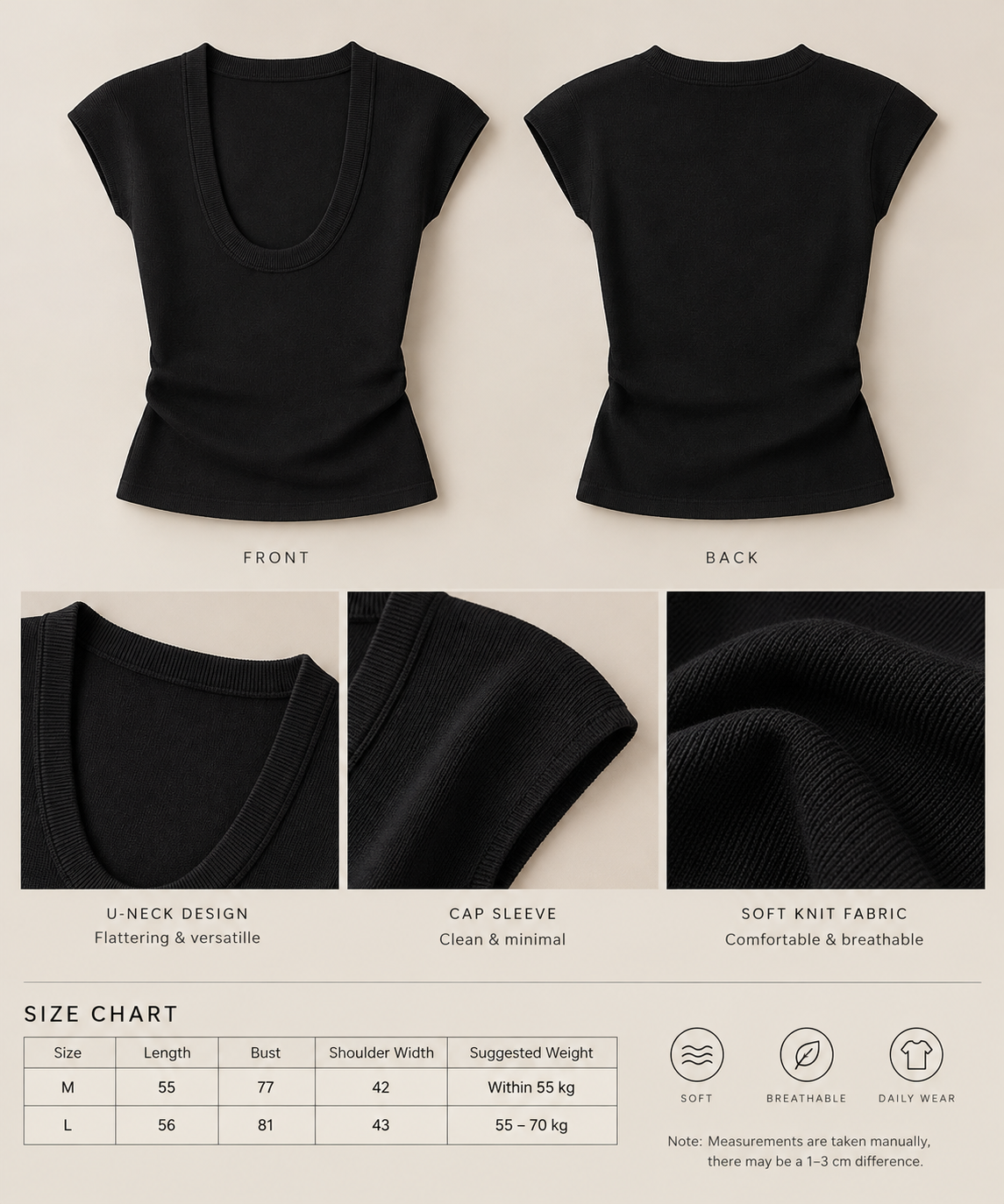 Minimalist Deep U-Neck Knit Top