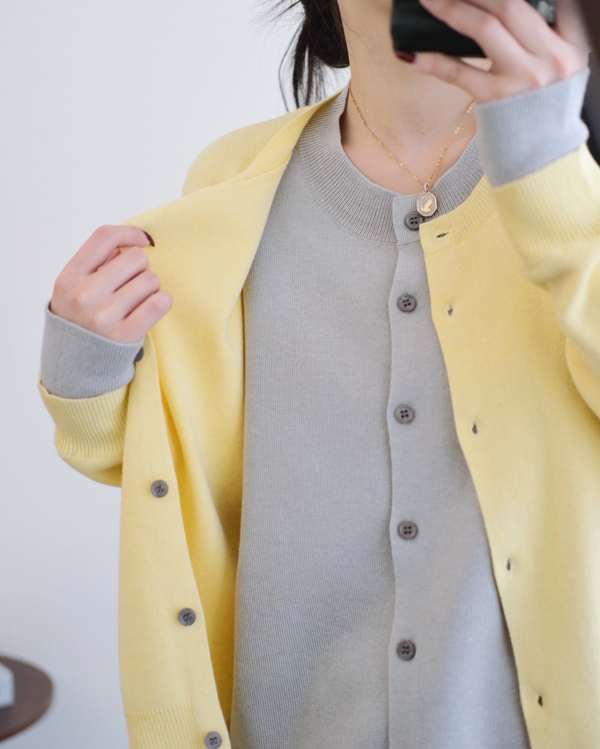 SANDRO cream yellow contrast grey wool cardigan