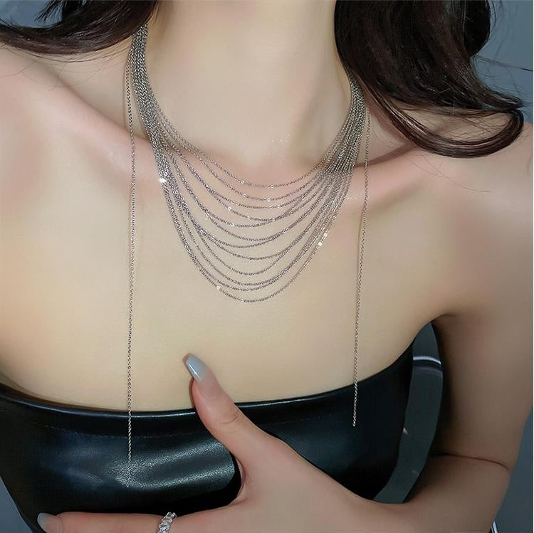 Sparkling Multi-Layer Tassel Necklace