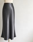 Glazed acetate satin midi skirt（charcoal grey）