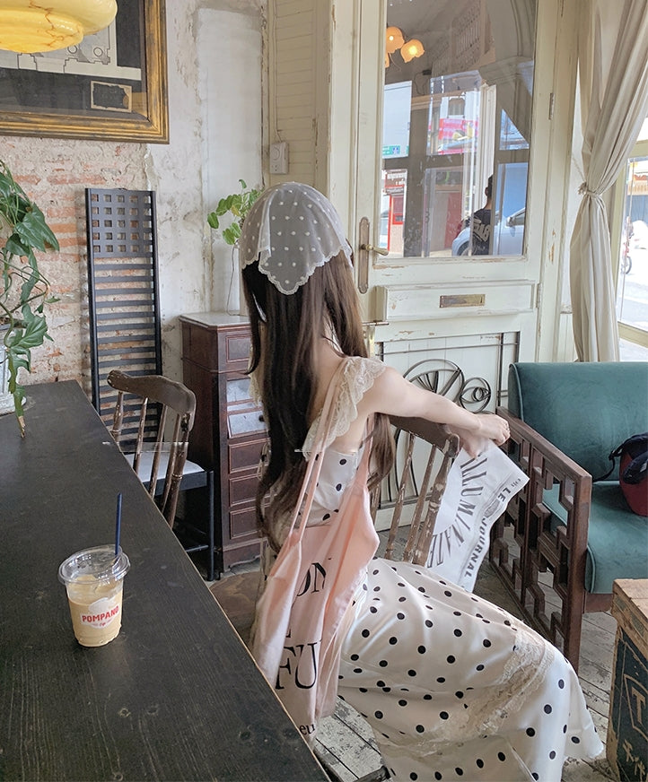 Polka Dot Satin Backless Dress