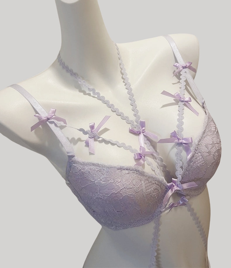 Romantic Purple Bow Halter Push-Up Lingerie