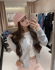 Custom Star-Shaped Rhinestone Button Knit Cardigan