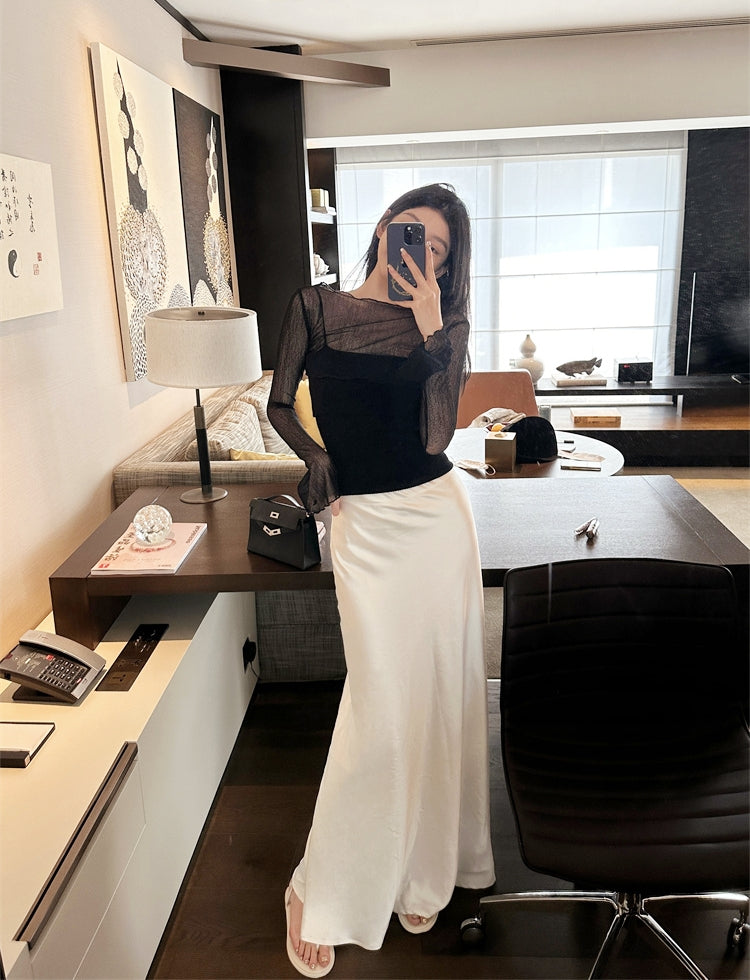 Elegant and Refined Satin Midi Skirt