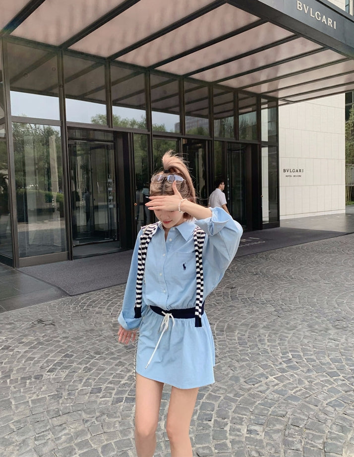 Shirt dress with shawl two-piece set, effortless chic style