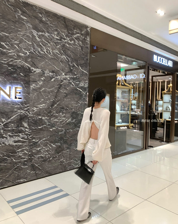 Back-Slit Relaxed Patchwork Batwing Sleeve Knit Top