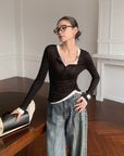 Two-in-One Contrast Long-Sleeve Versatile Layering Tee