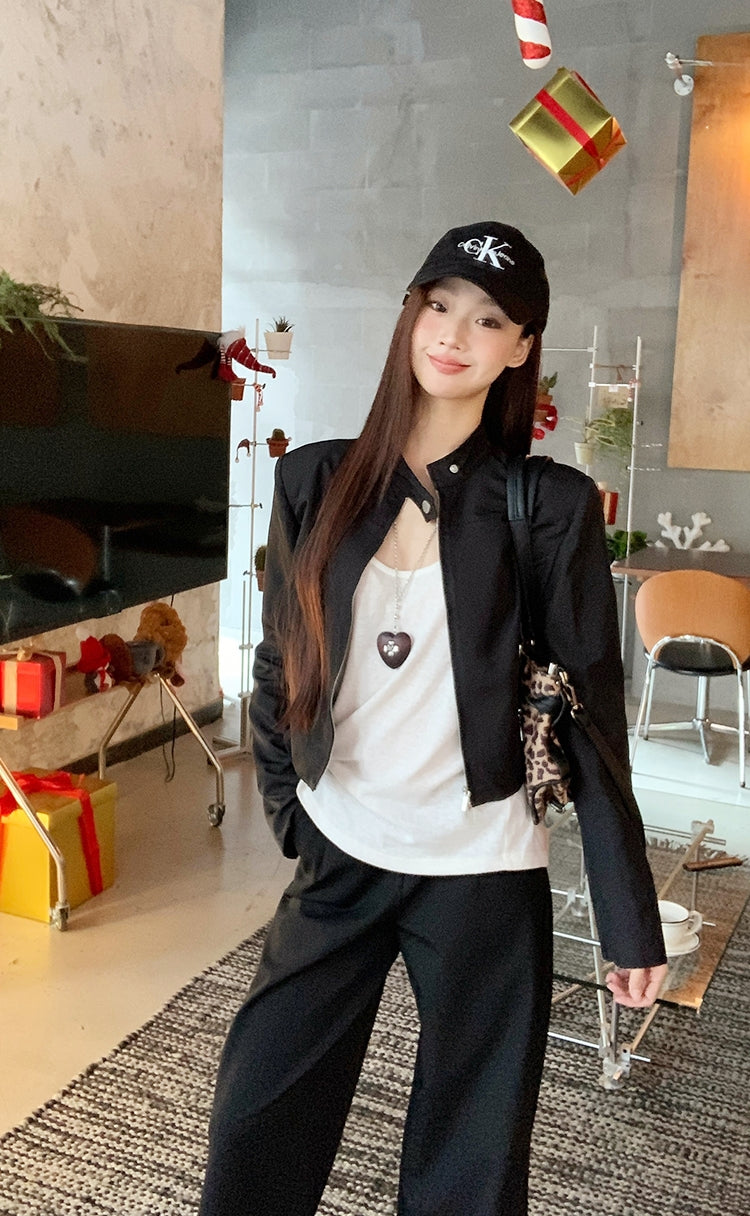 Sweet &amp; Cool Girl Style Stand Collar Jacket