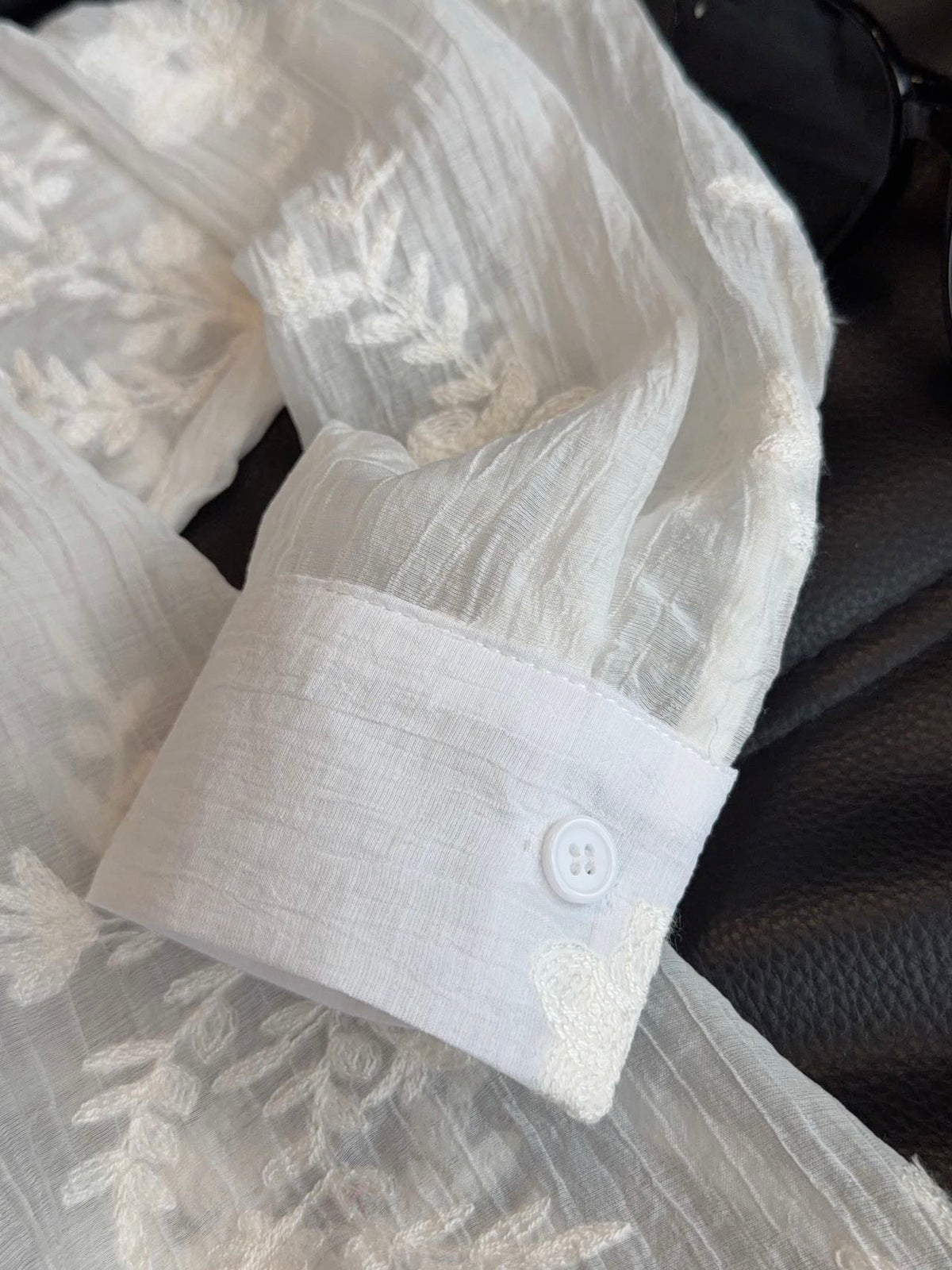 French‑style embroidered jacquard tencel shirt.