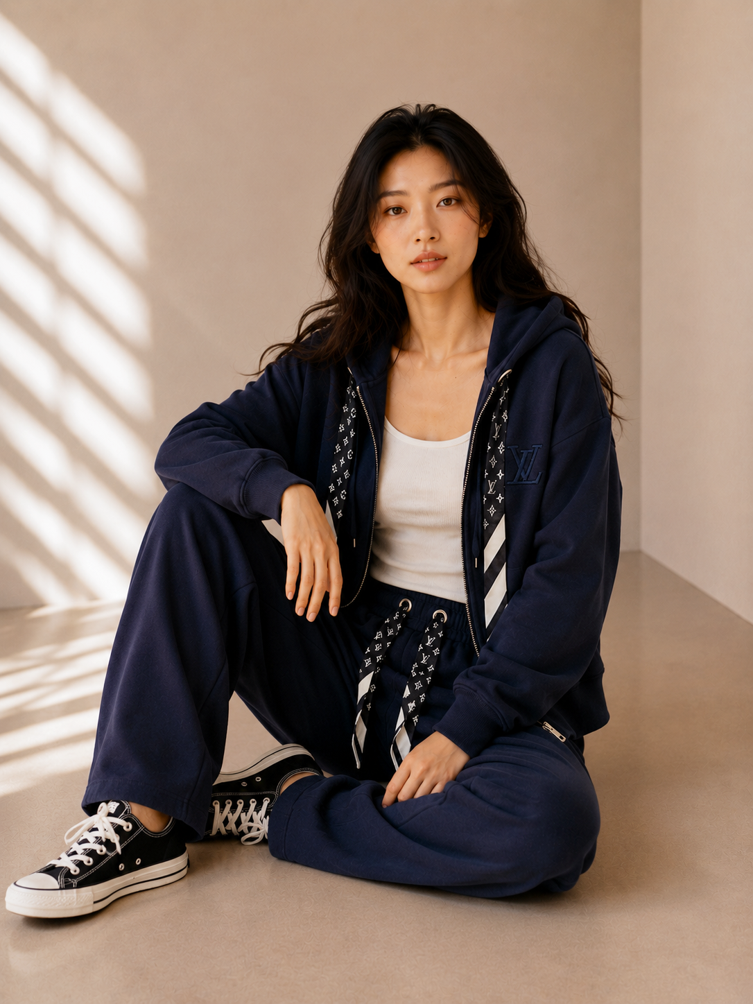 Ribbon Hoodie &amp;amp; Wide-Leg Sweatpants Set