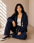 Ribbon Hoodie &amp; Wide-Leg Sweatpants Set
