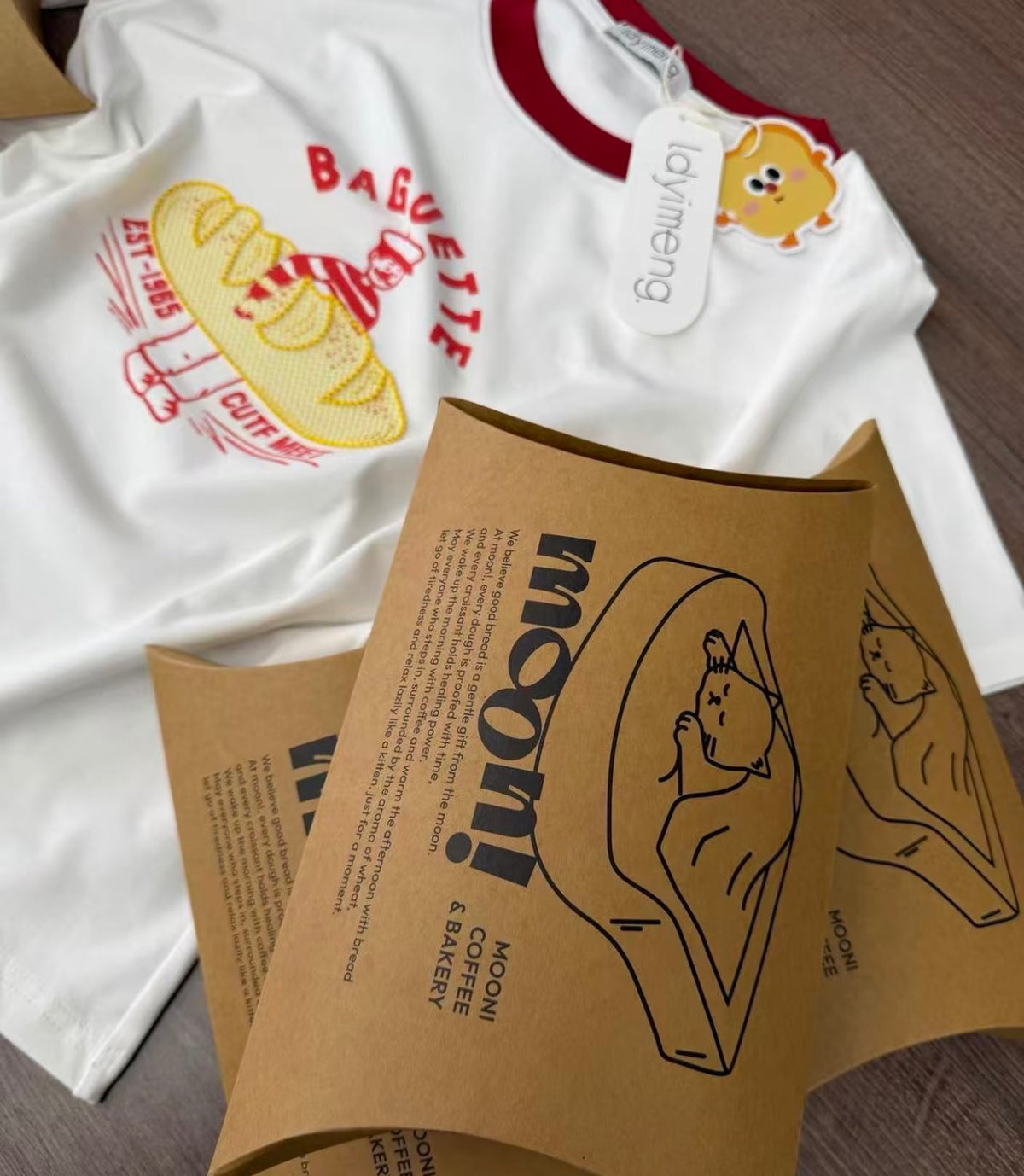 Korean-Style 3D Bread Embroidery Cotton Tee