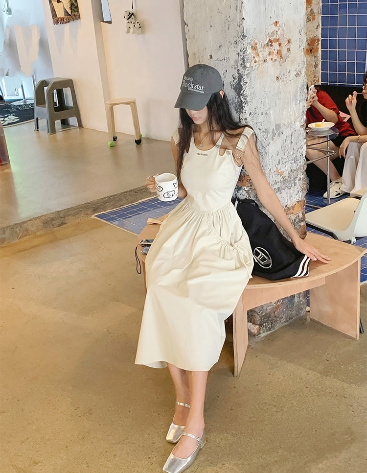 Fitted Waist Spaghetti-Strap A-Line Dress