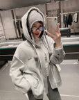 Ruffled Trim Hooded Zip-Up Sweatshirt