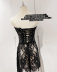 Fishbone Waist-Cinching Lace Sexy Little Black Dress