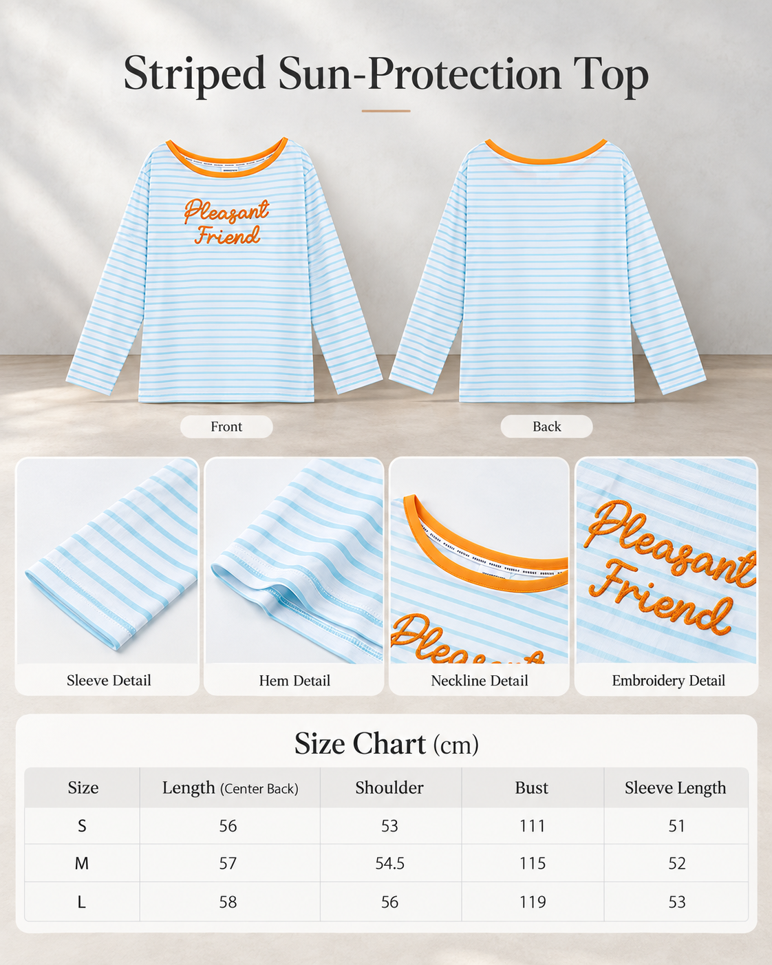 Korean-style blue and white striped off-shoulder sun-protection top