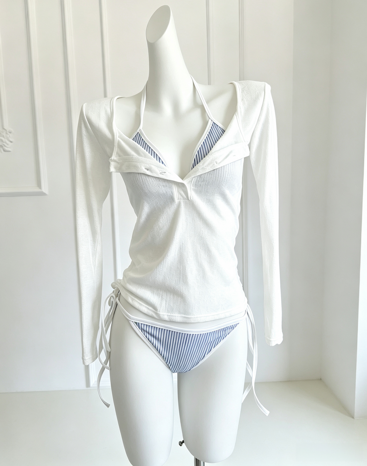 Striped Bikini &amp;amp; Cover-Up 4-Piece Set
