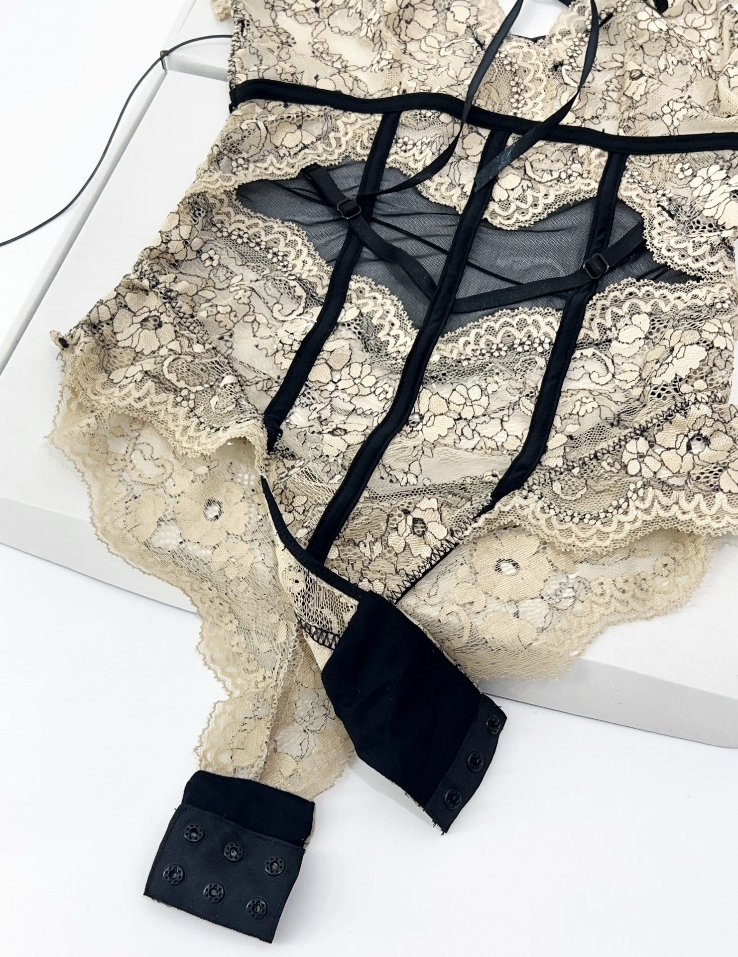 Lace-Trim Sheer Bodysuit
