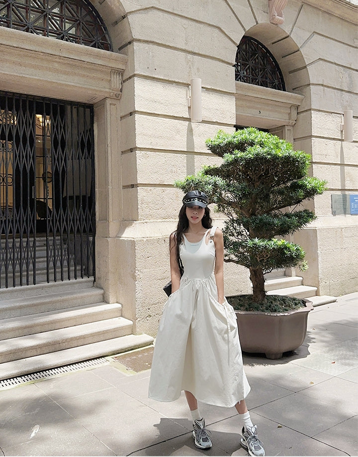 Fitted Waist Spaghetti-Strap A-Line Dress