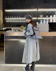 Elegant Tweed Patchwork Washed Denim Trench Coat