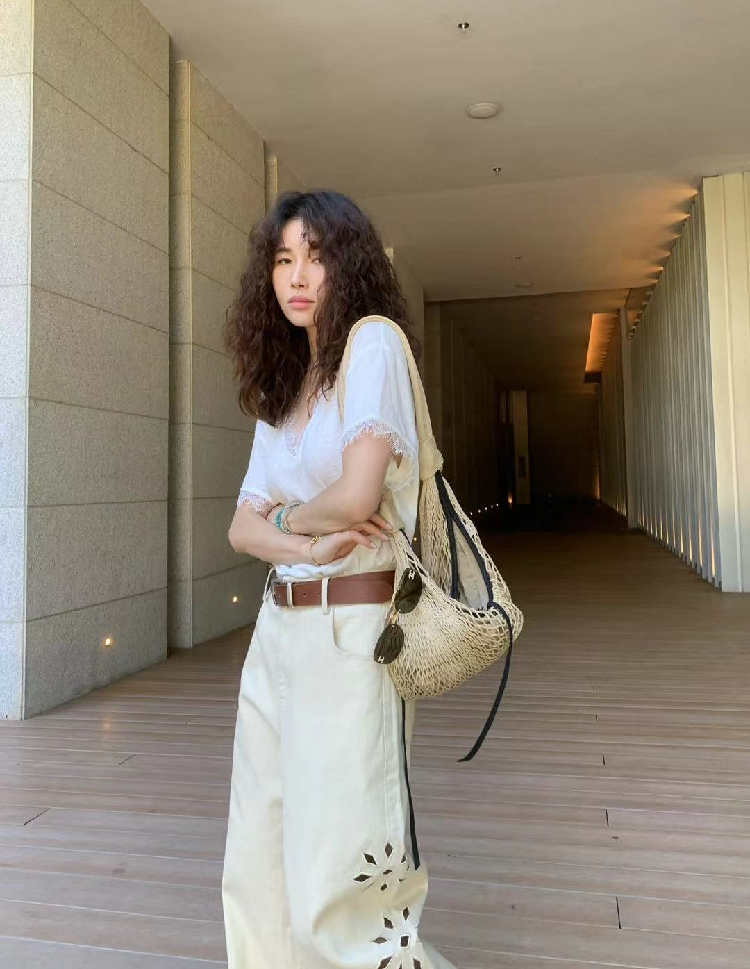 Lace Patchwork V-Neck Short Sleeve Tee