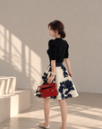 Korean-Style Vintage Blue &amp; White Embroidered Skirt and Knit Top Set