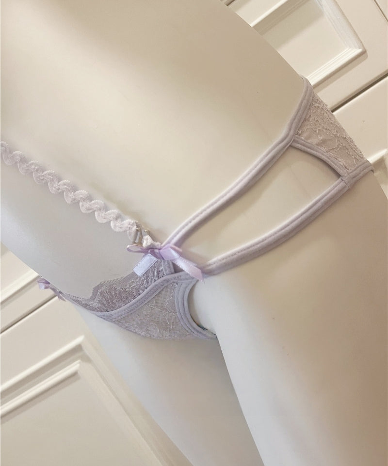 Romantic Purple Bow Halter Push-Up Lingerie