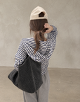 Korean-Inspired Blue Striped Hooded Zip-Up