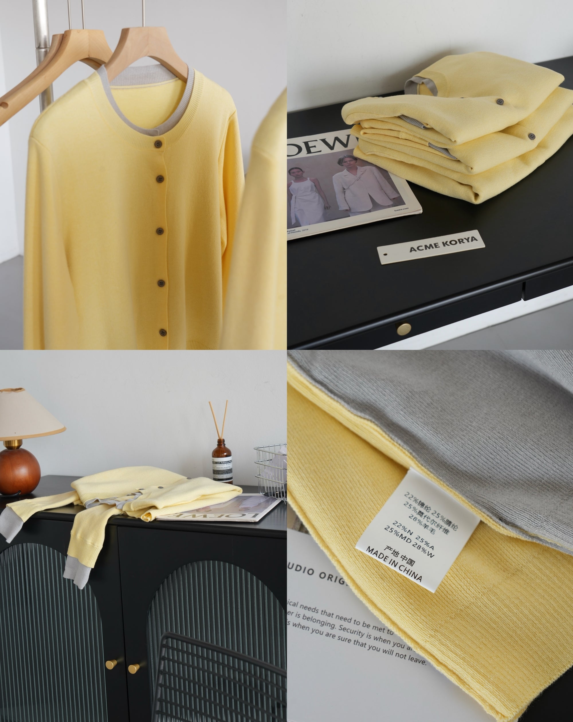 SANDRO cream yellow contrast grey wool cardigan