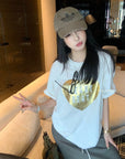 Vintage gold-foil heart bamboo-slub tee
