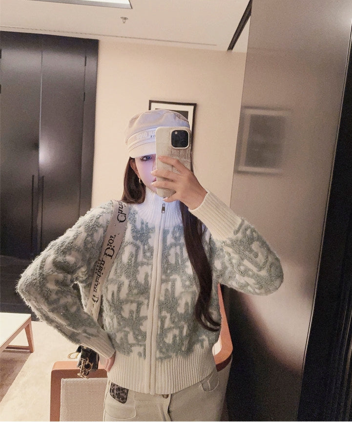 Letter Jacquard Wool Thick Jacket