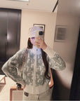 Letter Jacquard Wool Thick Jacket
