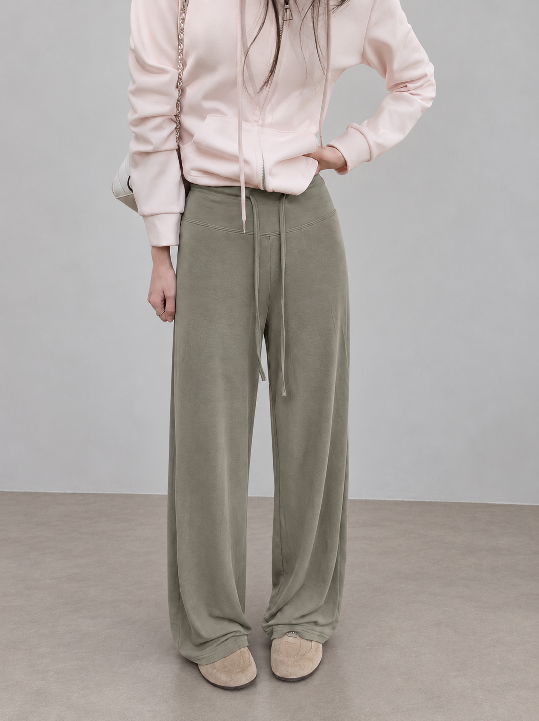 Soft, fluid wide-leg trousers with a comfortable wide waistband.