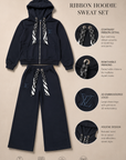 Ribbon Hoodie &amp; Wide-Leg Sweatpants Set