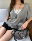 Regular-Shoulder Lace Patchwork Batwing Waist Tee
