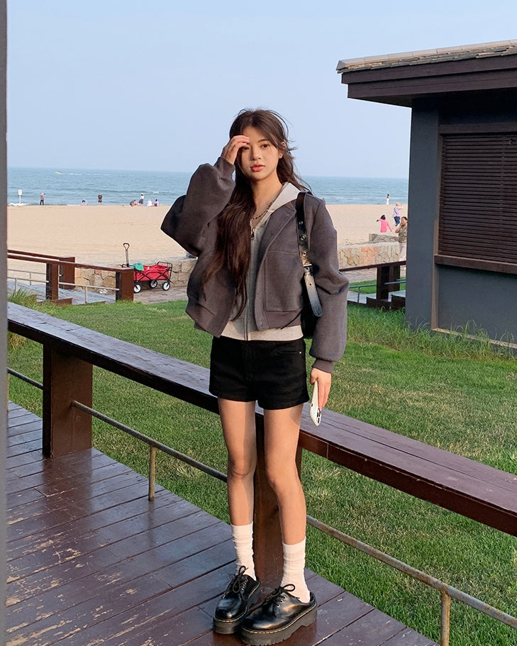 Grey Baseball Jacket + Hooded Sweatshirt 2-Piece Set