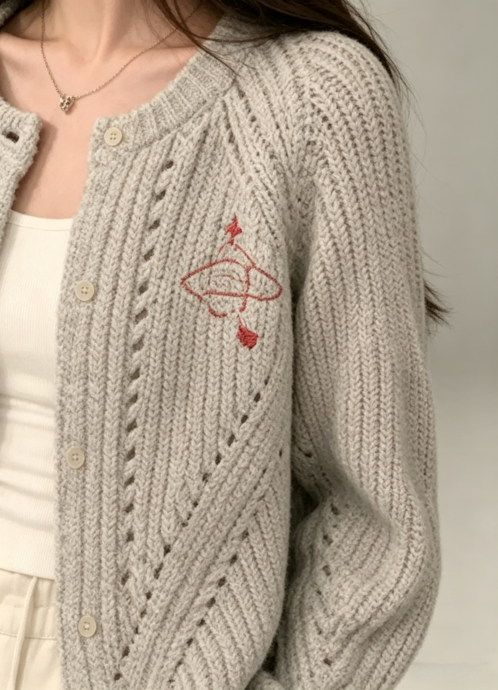 Orb Embroidered Heavy Knit Cardigan