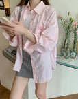 Korean-Style Sweet Pink Striped Shirt