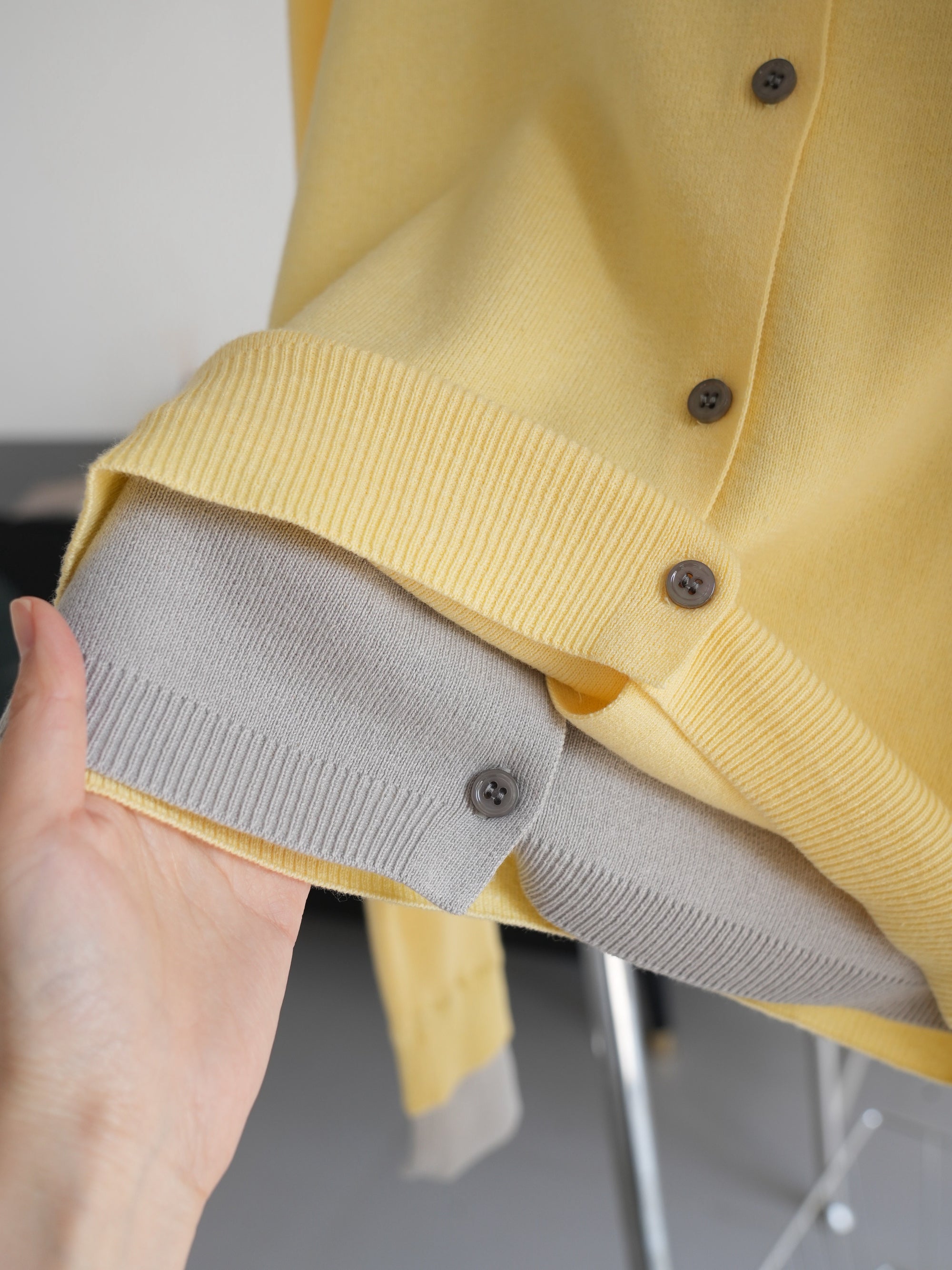 SANDRO cream yellow contrast grey wool cardigan